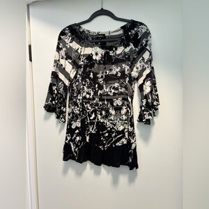 Chic Black and White Floral Blouse by Papa Vancouver